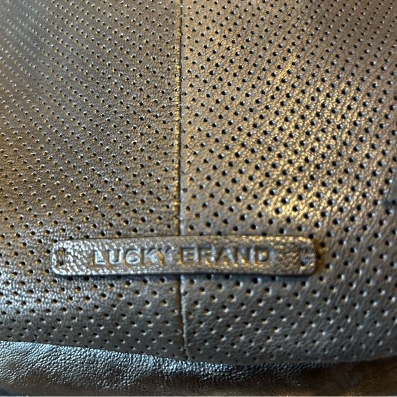 Lucky Brand Ebon Perforated Vanchetta Genuine Leather Hobo Bag Purse Black - Picture 4 of 14